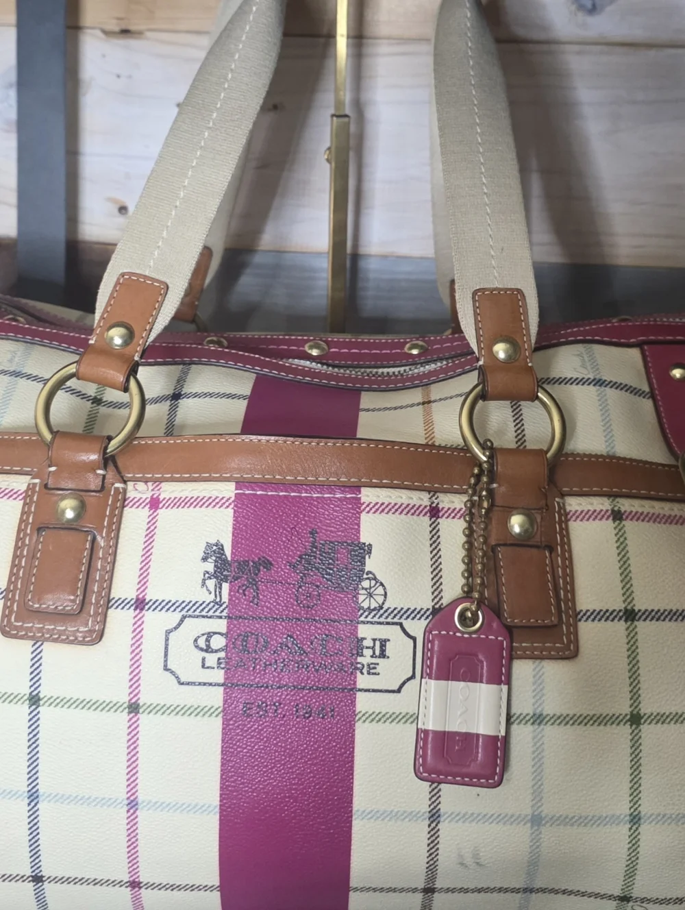 Coach Heritage Tattersall XL Duffle Travel Tote Bag Very RARE - Picture 16 of 17